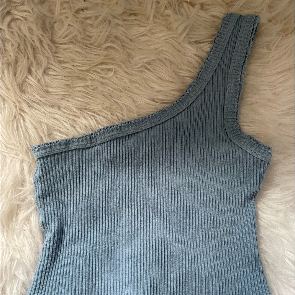 Blue UO Ribbed One- shoulder Tank Top.